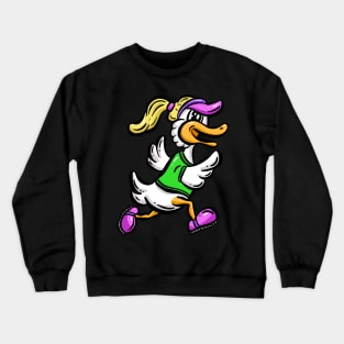 Cartoon Running Female Duck Exercising Illustration Crewneck Sweatshirt